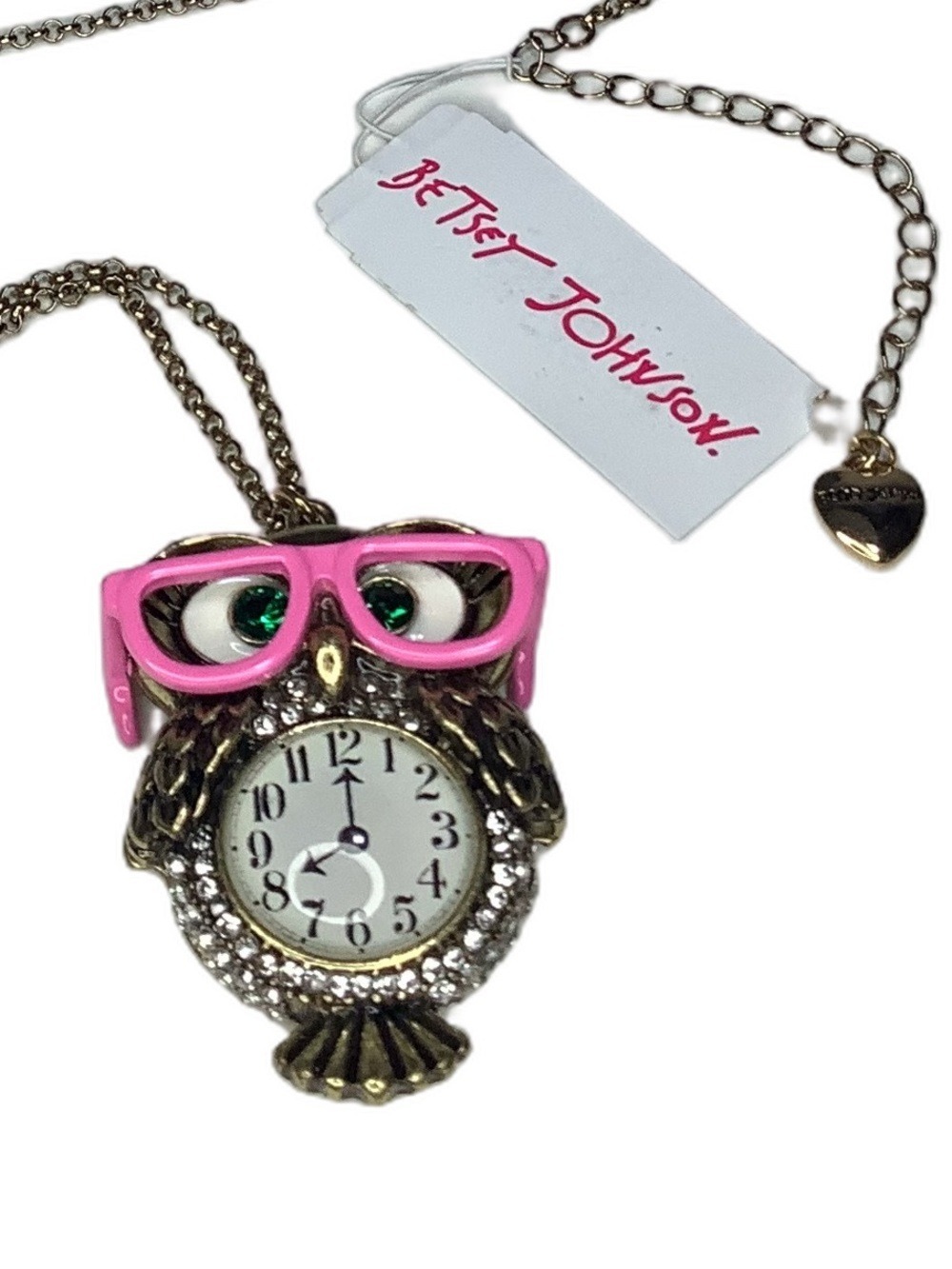 Betsey Johnson Back To Cool Owl Clock Pendant Necklace New
